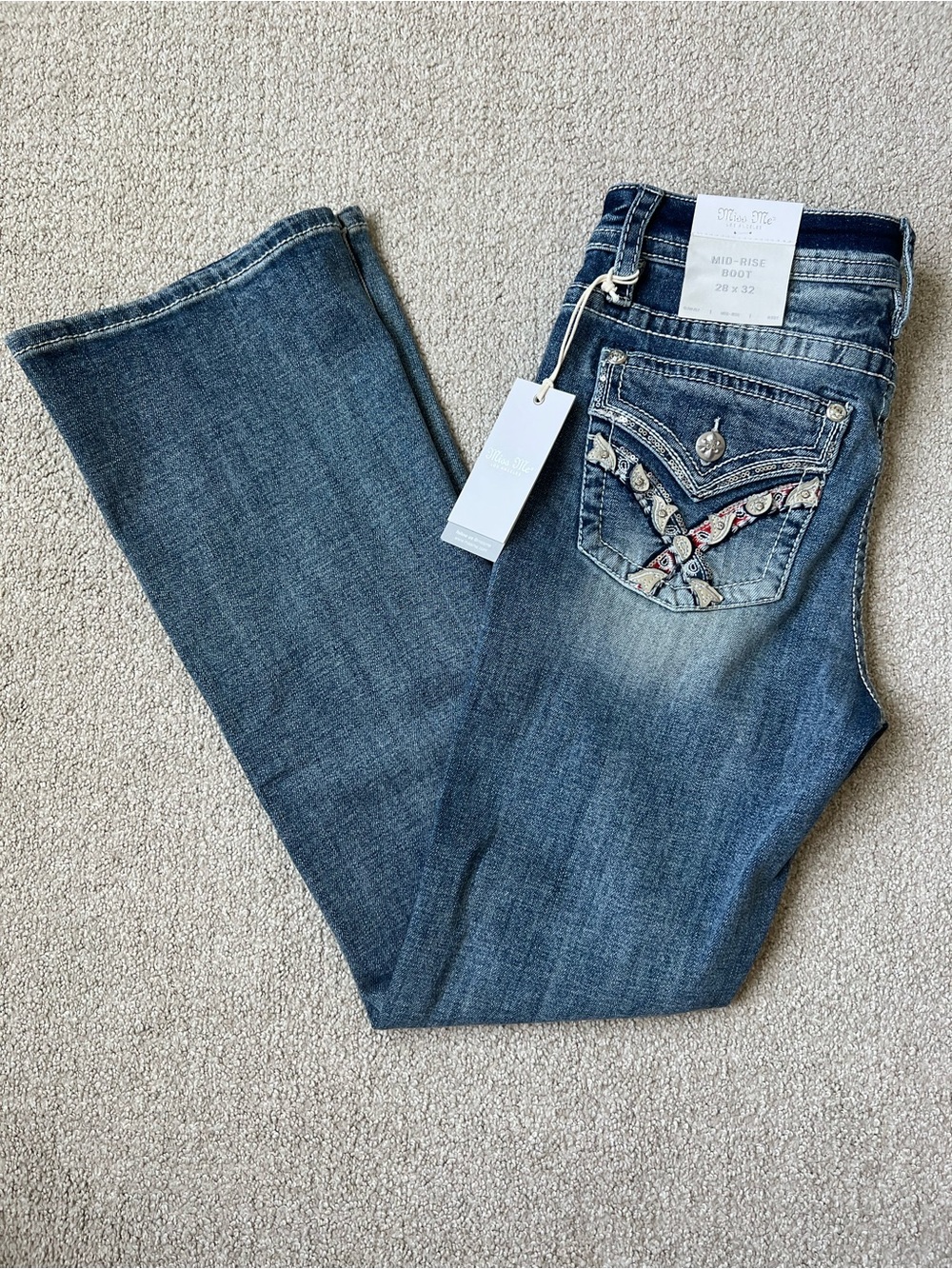 Miss Me NEW Mid-Rise Bootcut Jeans 28 Americana Embellished